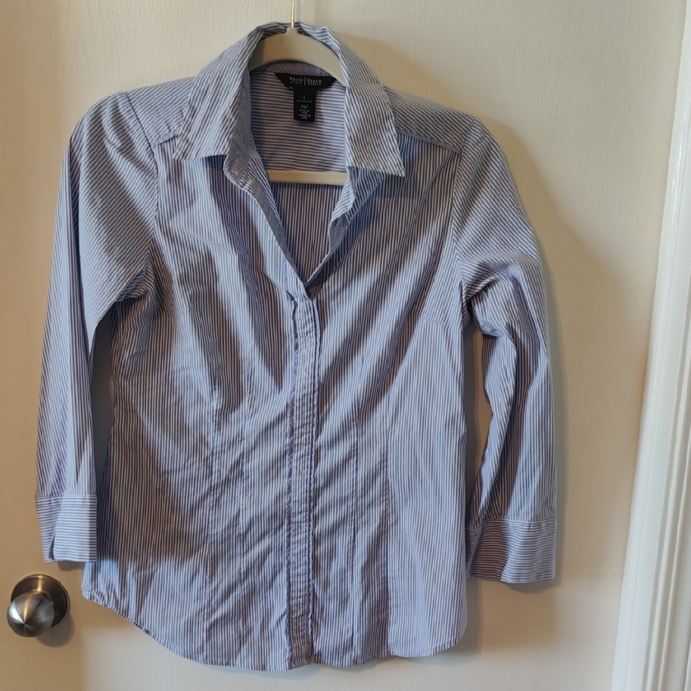 White House Black Market Blue Striped Blouse